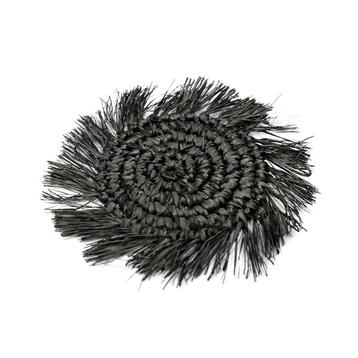 Raffia-onderzetter met franjes - zwart