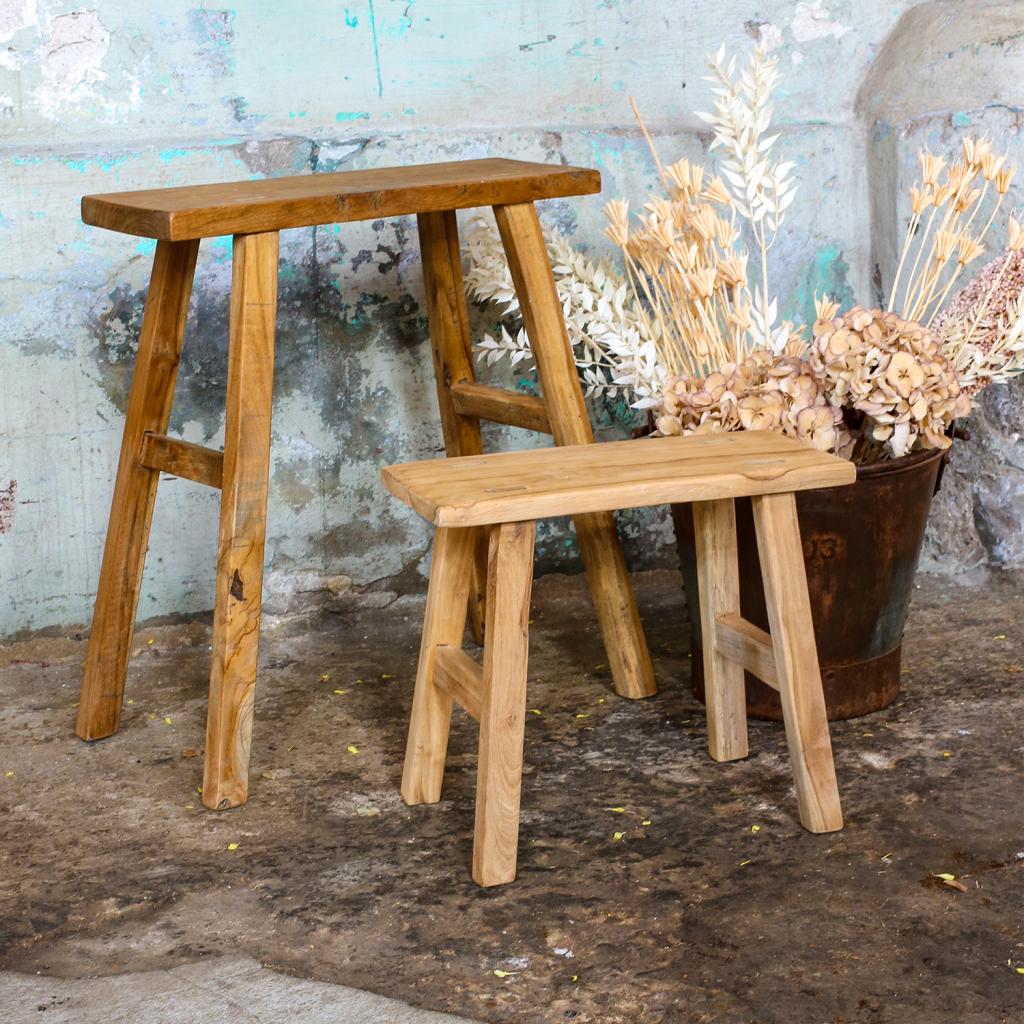 Java timmerman bijzettafel/bankje - gerecycled hout - 40x17x50 cm