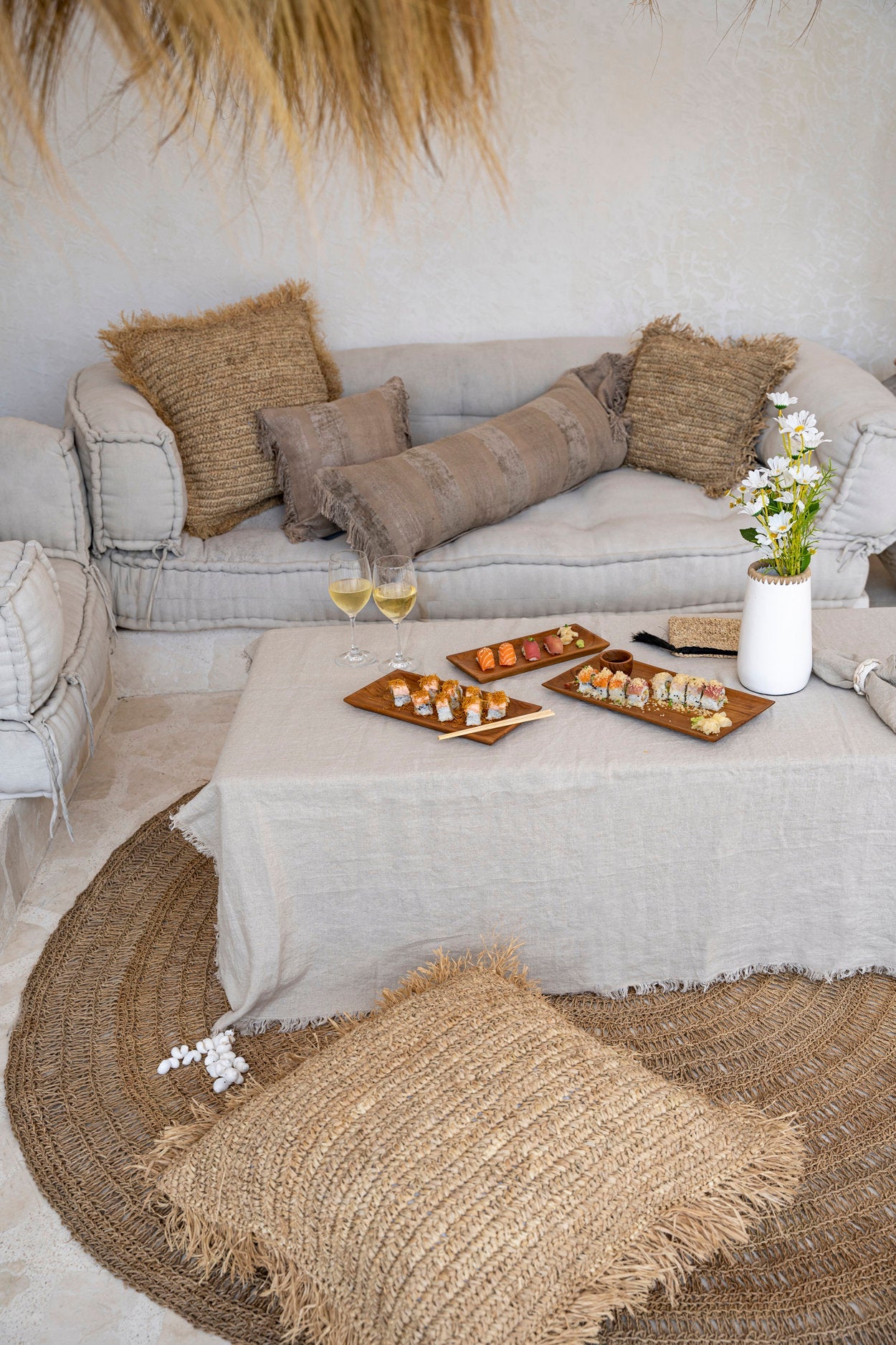 Het linnen tafelkleed - beige - 150x150