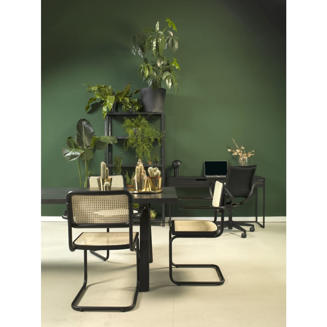 Set van 4 rotan eetkamerstoelen, zwart, model Bas