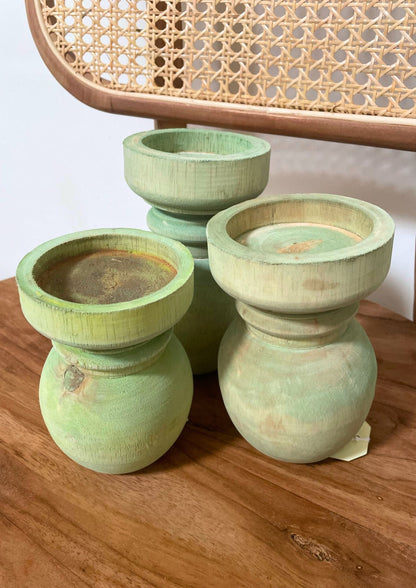 Groene houten kaarsenhouder - The Hijau - S