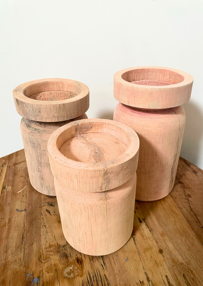 Houten kaarsenhouder oranje – L