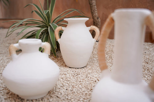 Rotan terracotta vaas - L - wit