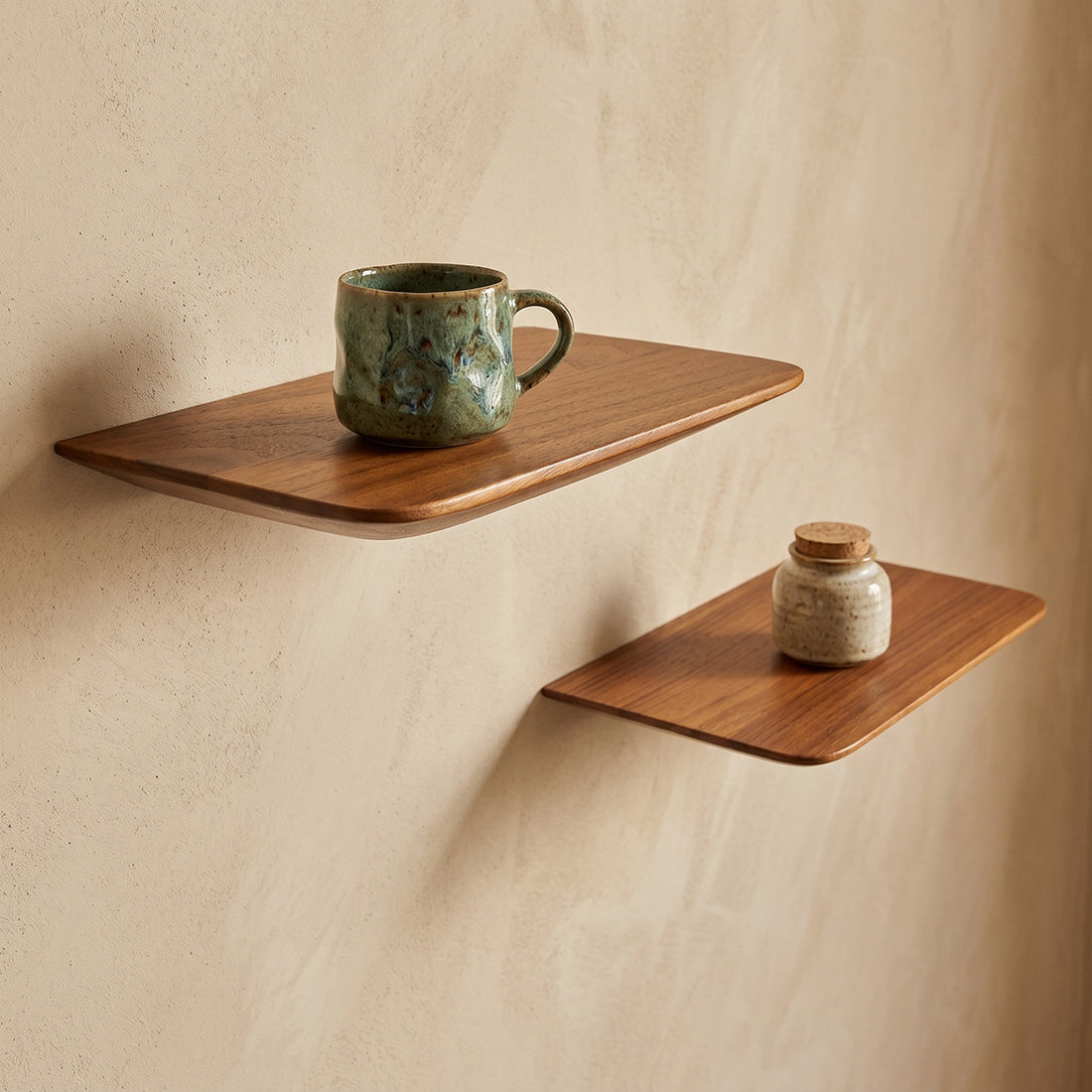 Craftsman teakhouten wandplank - set van 2