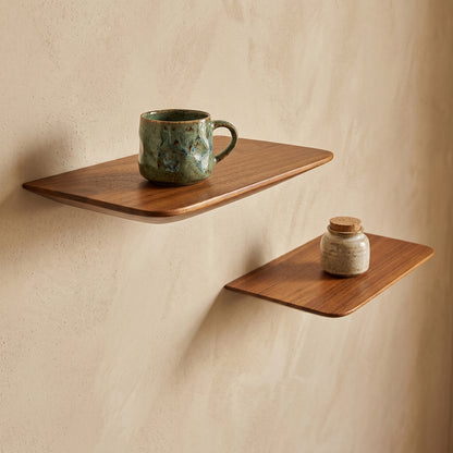 Craftsman teakhouten wandplank - set van 2