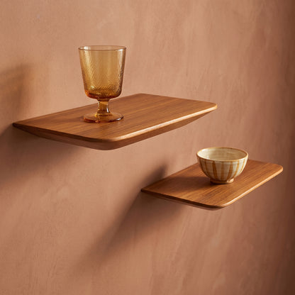 Craftsman teakhouten wandplank - set van 2