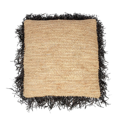 Raffia kussenhoes vierkant - naturel zwart - 60x60