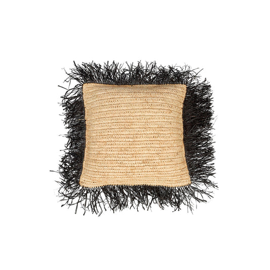 De Raffia vierkante kussenhoes - naturel/zwart - 40x40