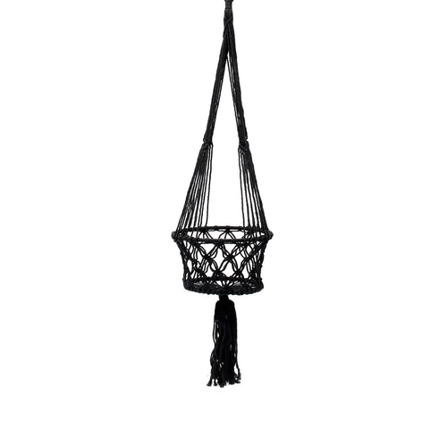 De macramé plantenhouder - Zwart - L