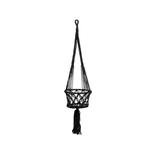De macramé plantenhouder - zwart - M