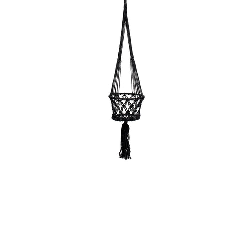 De macramé plantenhouder - zwart - S