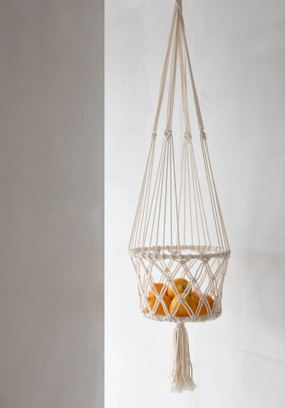 De macramé plantenhouder - wit - M_40