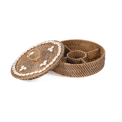 De rotan mand met vakken - naturel bruin