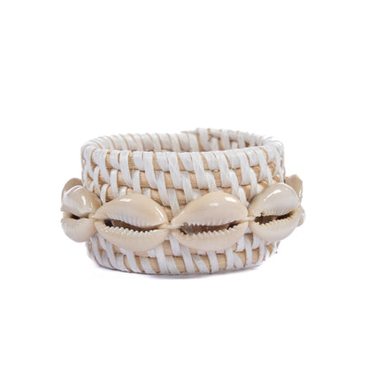 Rotan schelpservetring - wit