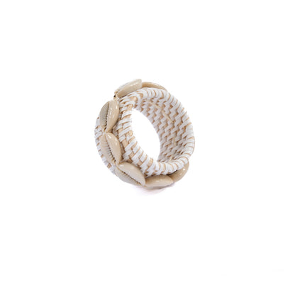 Rotan schelpservetring - wit