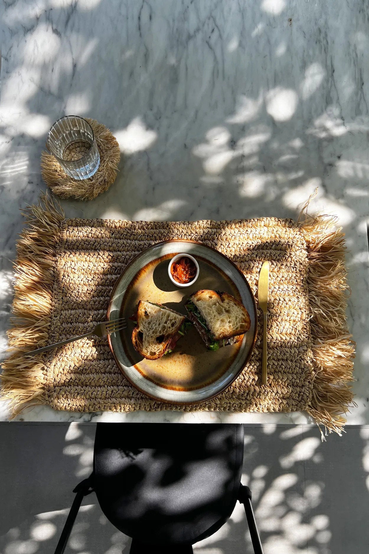 De Fringe raffia-placemat rechthoekig - naturel