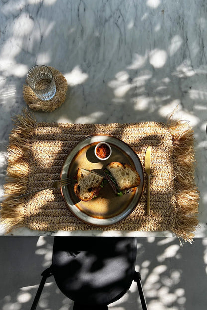 De Fringe raffia-placemat rechthoekig - naturel