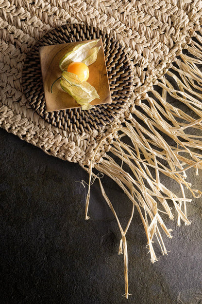 De Fringe raffia-placemat rechthoekig - naturel