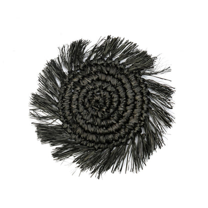 Raffia-onderzetter met franjes - zwart