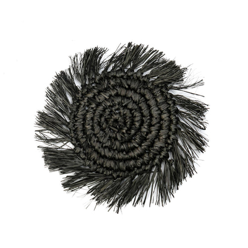 Raffia-onderzetter met franjes - zwart