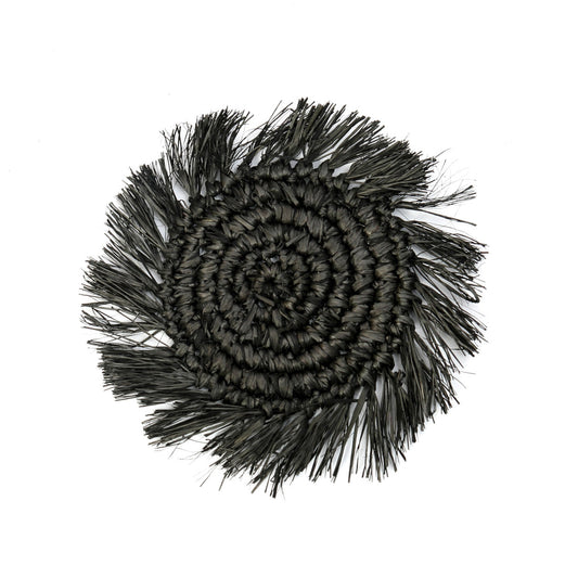 Raffia-onderzetter met franjes - zwart