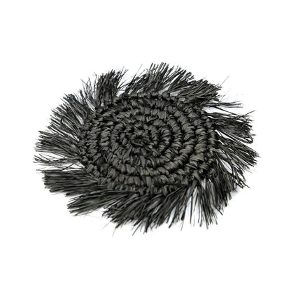 Raffia-onderzetter met franjes - zwart