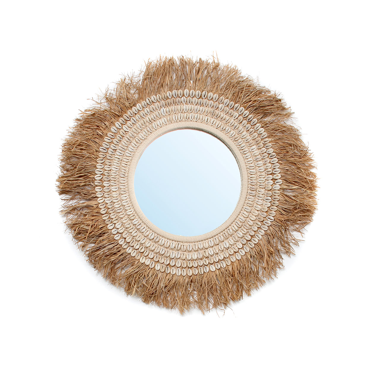 De raffia cowrie-spiegel - natuurwit