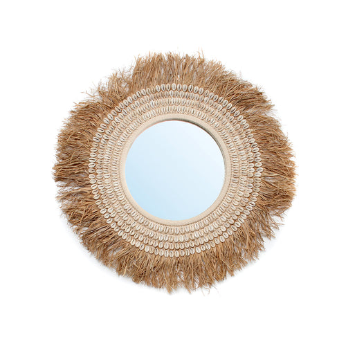 De raffia cowrie-spiegel - natuurwit