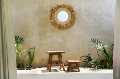 De raffia cowrie-spiegel - natuurwit