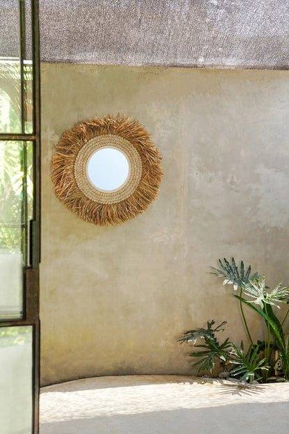 De raffia cowrie-spiegel - natuurwit