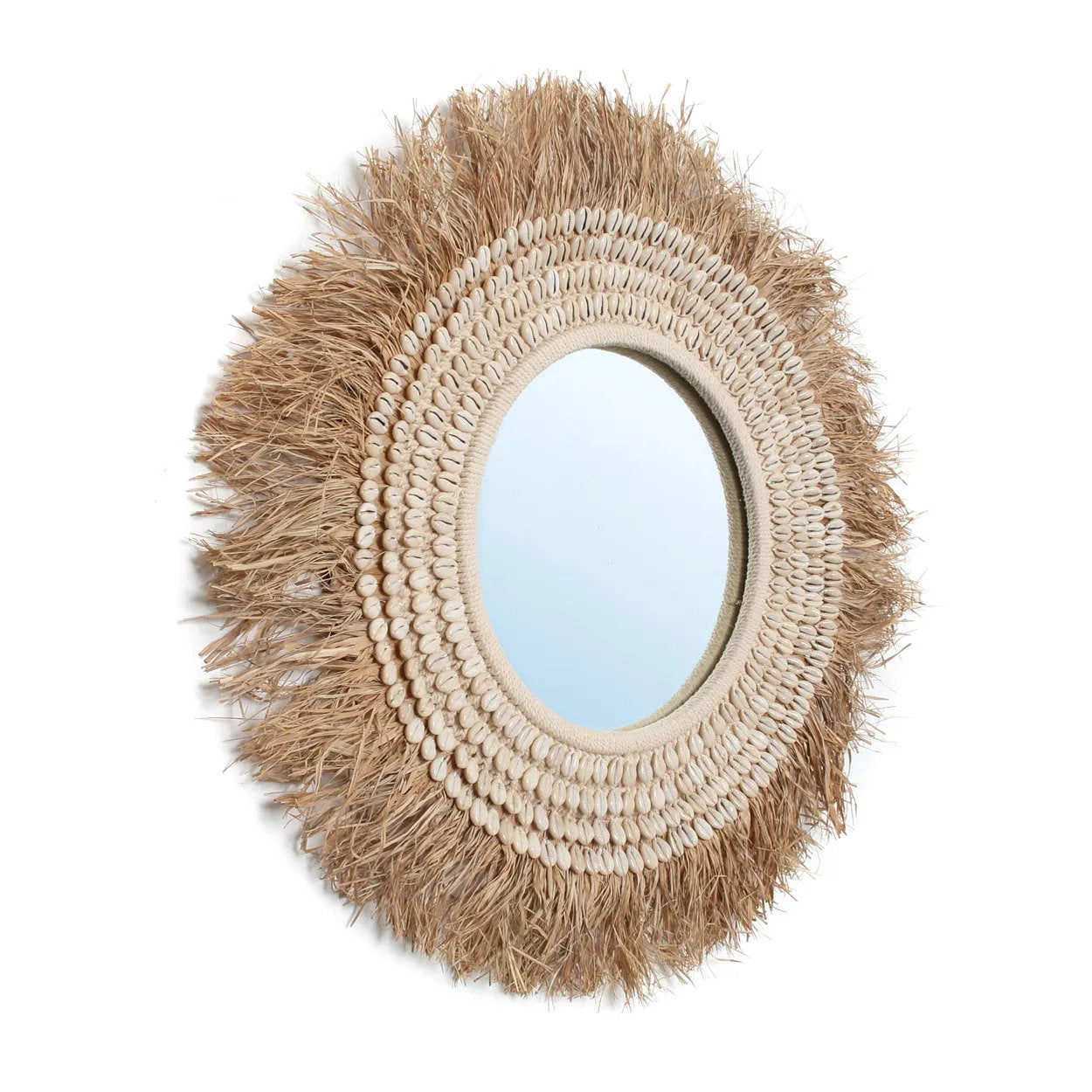 De raffia cowrie-spiegel - natuurwit