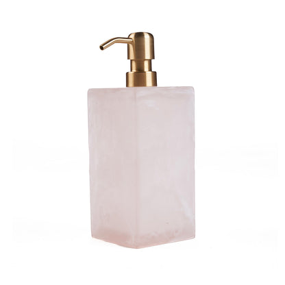 De zeepdispenser van hars - roze/wit