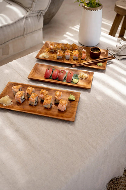 Sushibord van teakwortel - S