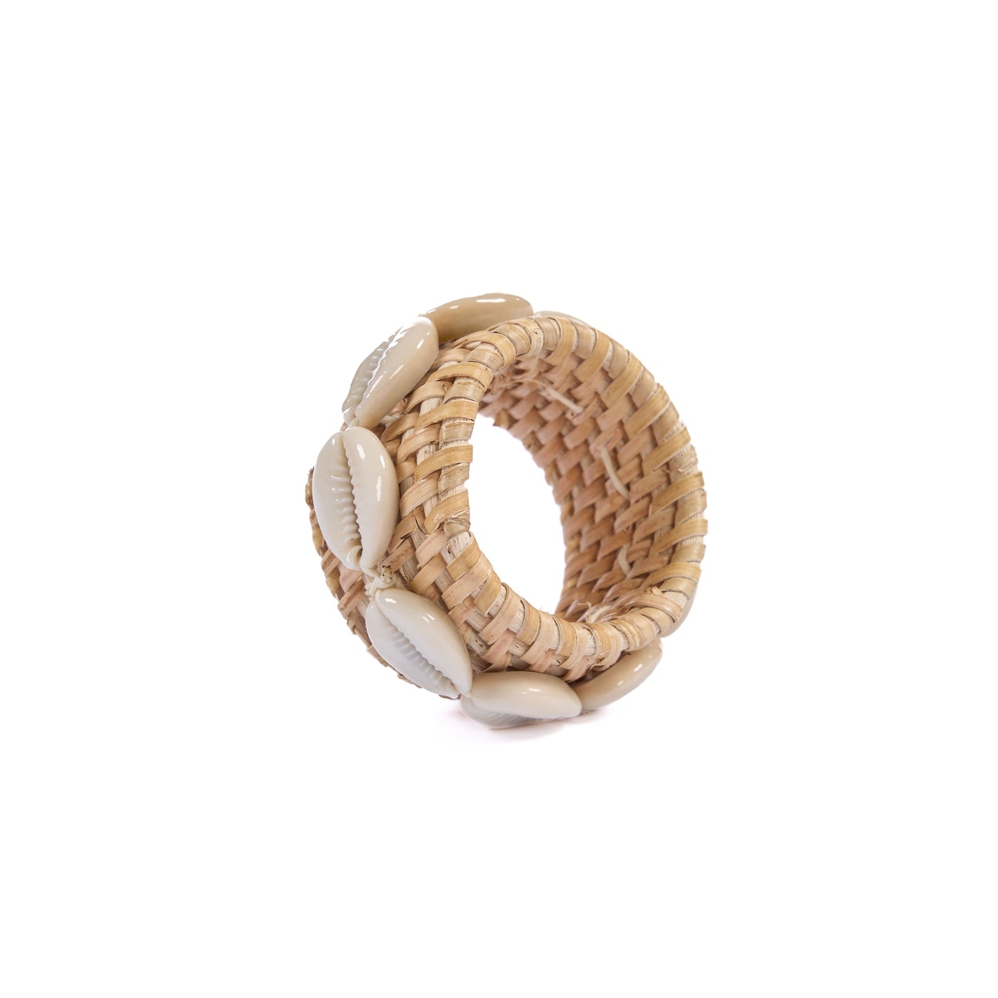 Rotan servetring met schelp - natuurwit - set van 4