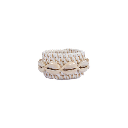 Rotan schelpservetring - wit - set van 4