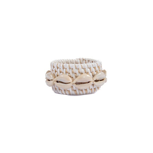 Rotan schelpservetring - wit - set van 4