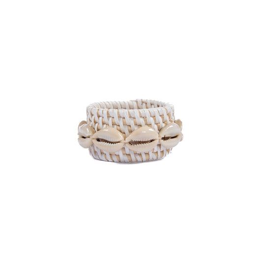 Rotan schelpservetring - wit - set van 4