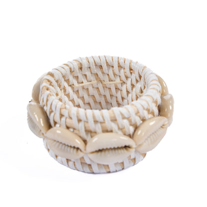 Rotan schelpservetring - wit - set van 4