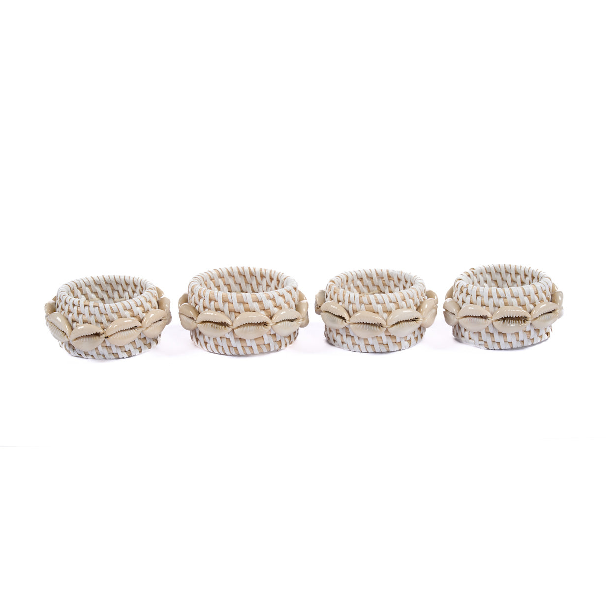 Rotan schelpservetring - wit - set van 4