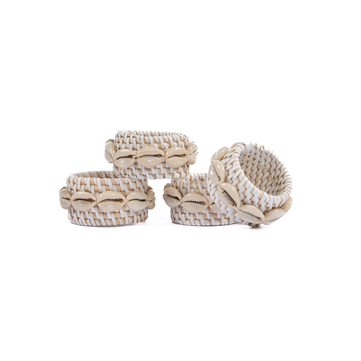 Rotan schelpservetring - wit - set van 4