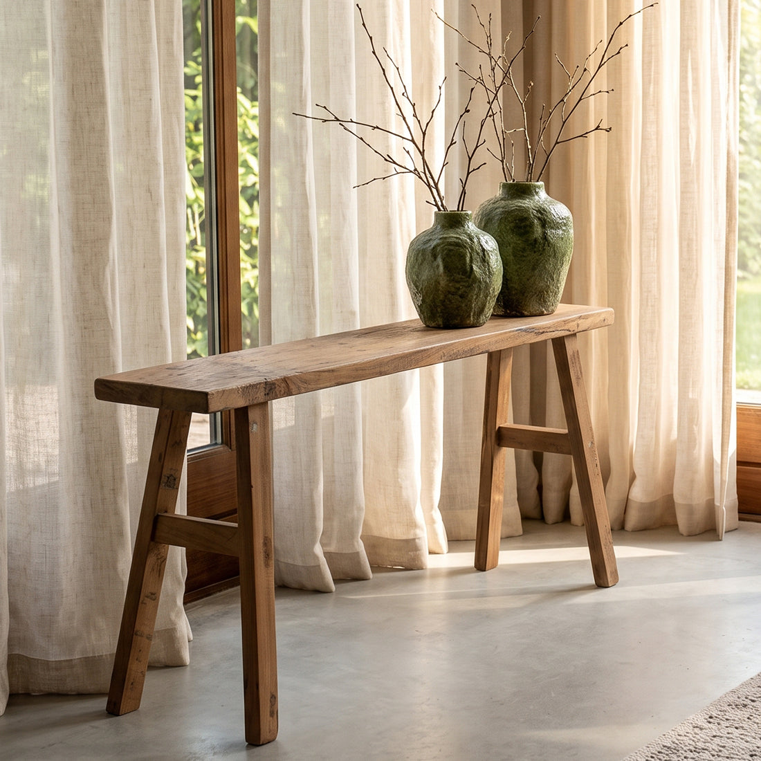 Java timmerman bijzettafel/bankje - gerecycled hout - 80x17x50 cm