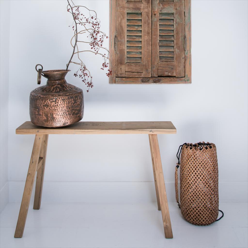 Java timmerman bijzettafel/bankje - gerecycled hout - 80x17x50 cm