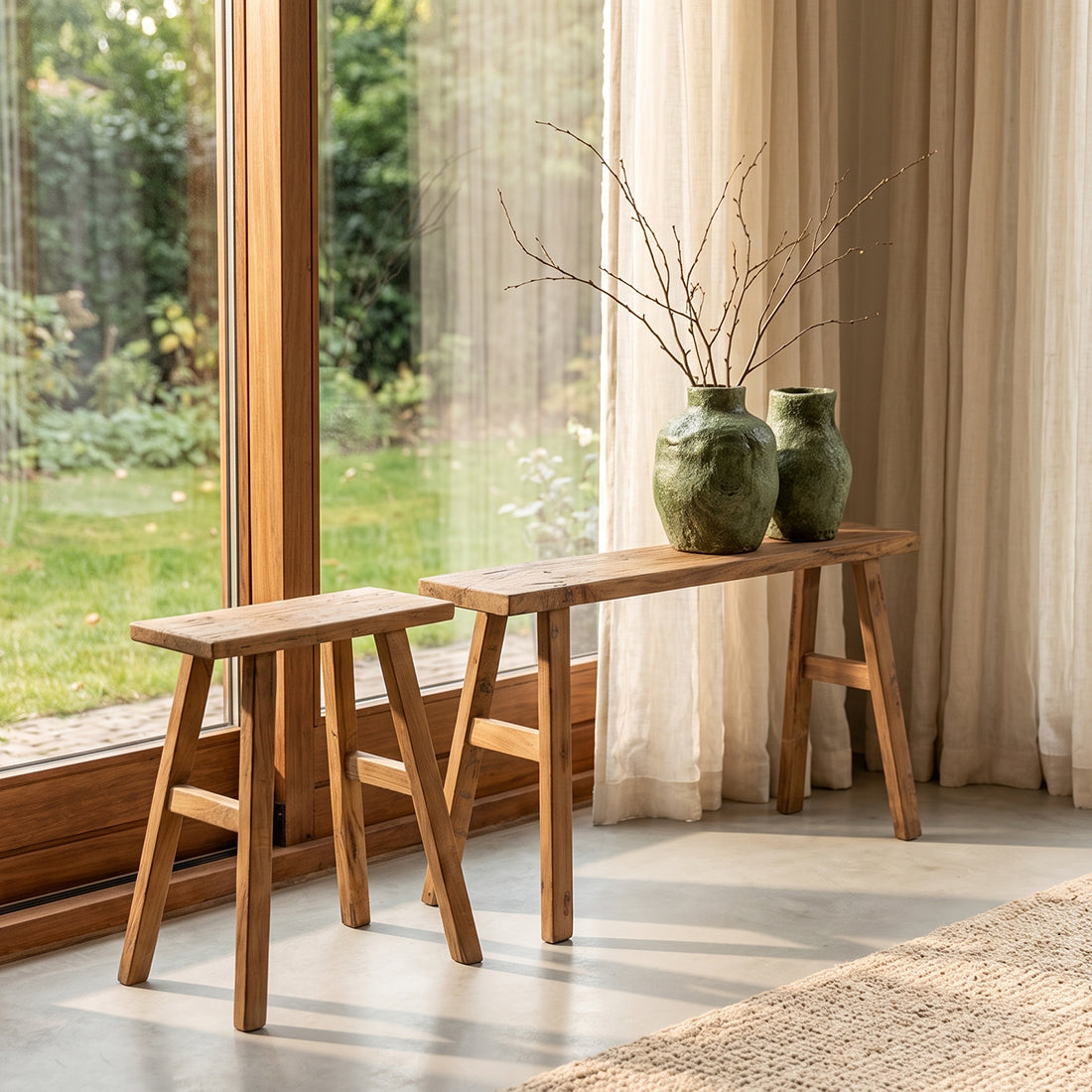Java timmerman bijzettafel/bankje - gerecycled hout - 80x17x50 cm