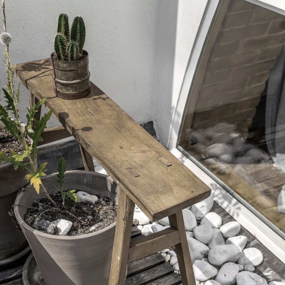 Java timmerman bijzettafel/bankje - gerecycled hout - 80x17x50 cm