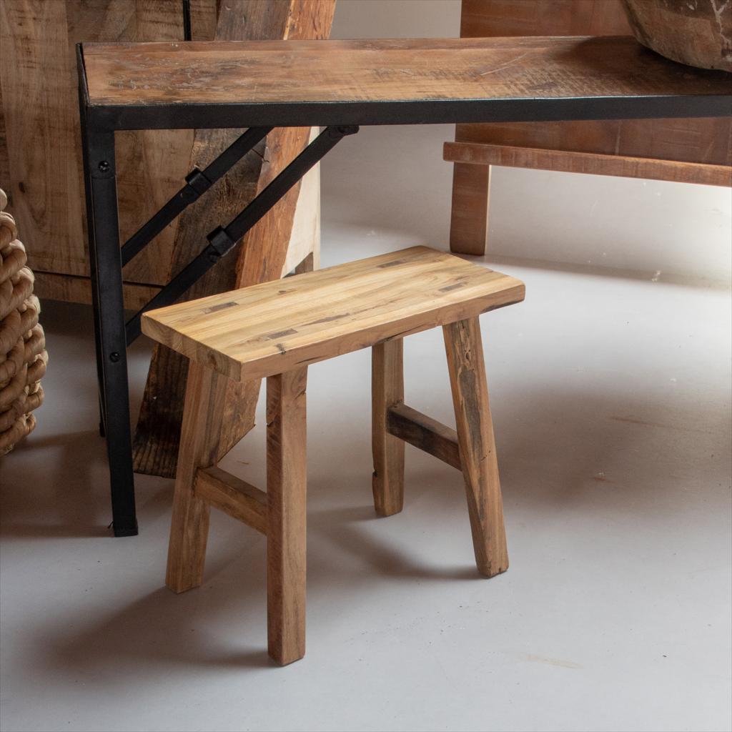 Java carpenter bijzettafel/bankje - gerecycled hout - 16x35x30 cm