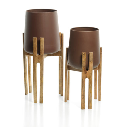De plantenpot met gevorkte wortel - naturel bruin - L