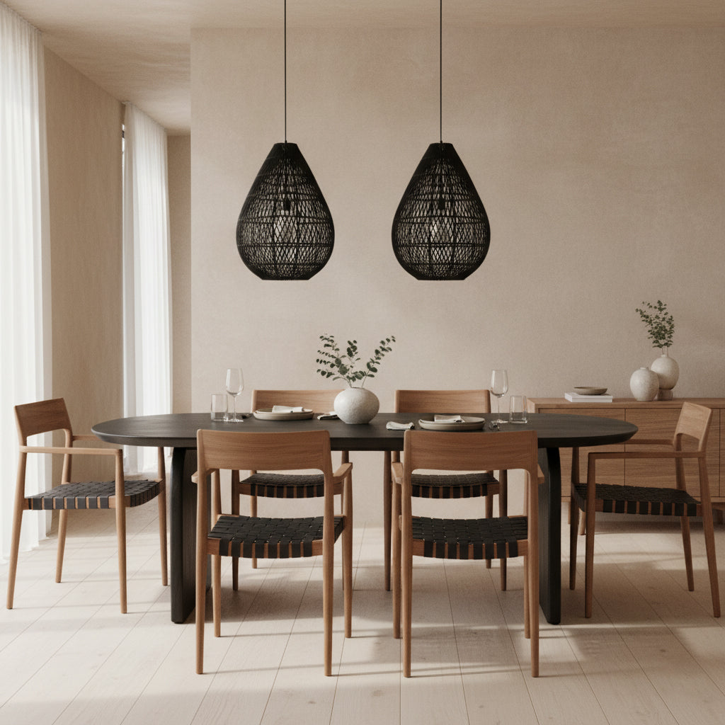 Maze druppel rotan hanglamp zwart