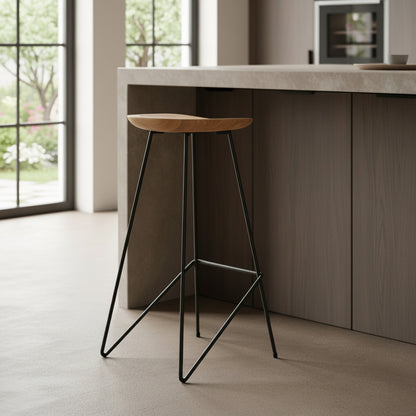 Loft teakhouten barkruk naturel - 41x42x77 cm